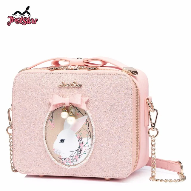 Just Star Women S Pu Leather Messenger Bag Las Cartoon Rabbit Just Star Women S Pu Leather Messenger Bag Las Cartoon Rabbit Printing Shoulder Purse Female Chains Flap