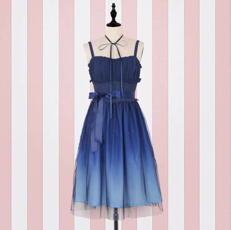 Stary Sky Gradient Blue женское летнее платье на лямках длинное Элегантное двухслойное