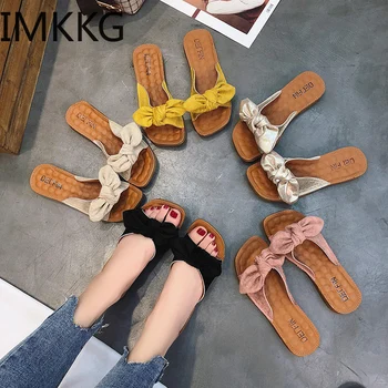 

New Women Summer Beach Slippers Breathable Linen Flip Flops Female Casual Flax Slippers Sandals Floral Bow Shoes F90104