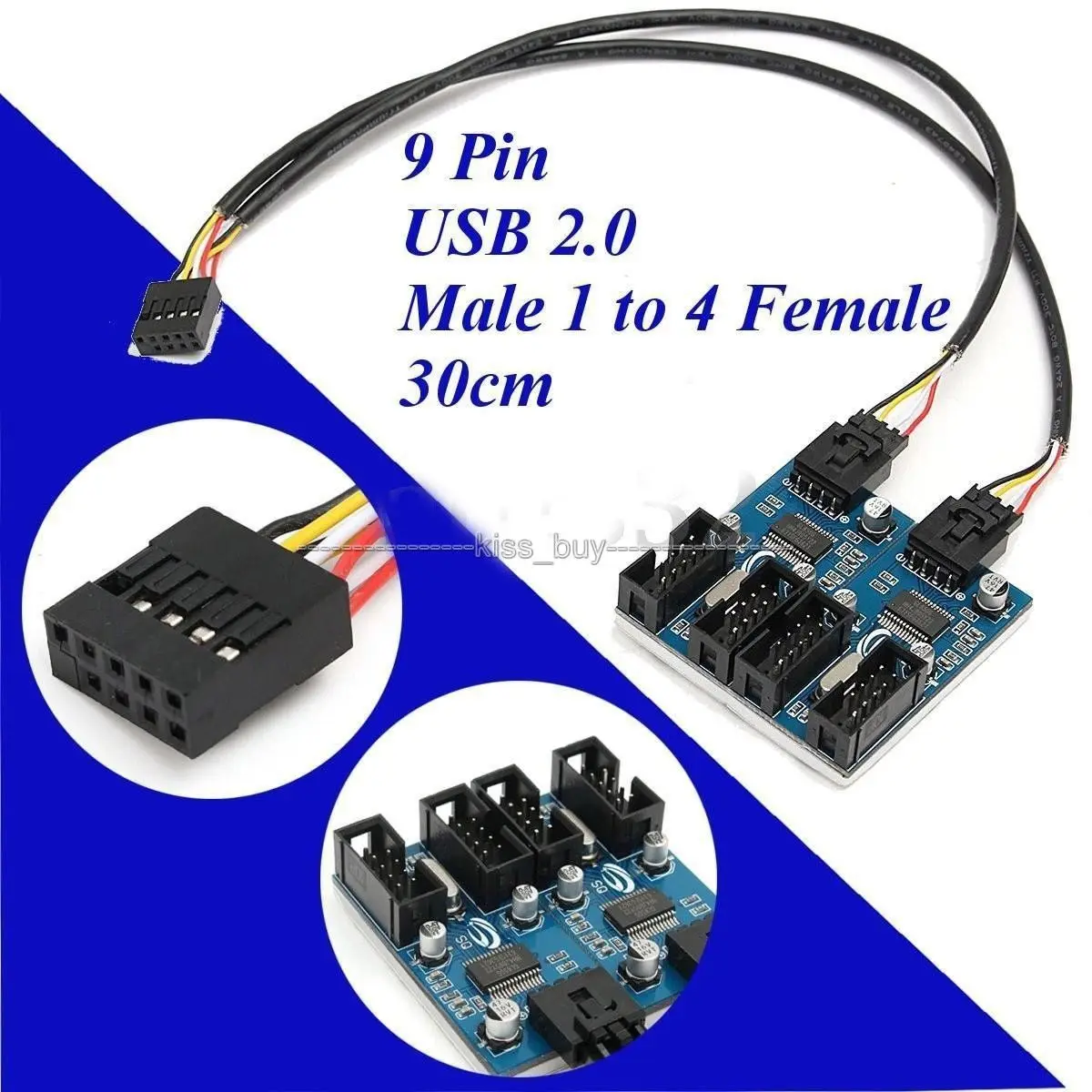 9 Pin USB Header Male 1 to 4 Female Extension Splitter 9p Port