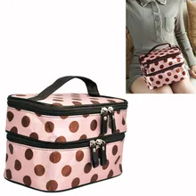 5* розовый милый ретро красивый чехол для девочек в горошек большая косметичка