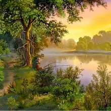 Приозерный пейзаж DIY живопись по номерам 24 цвета пигментная кисть Искусство Ручная роспись креативная цифровая картина маслом