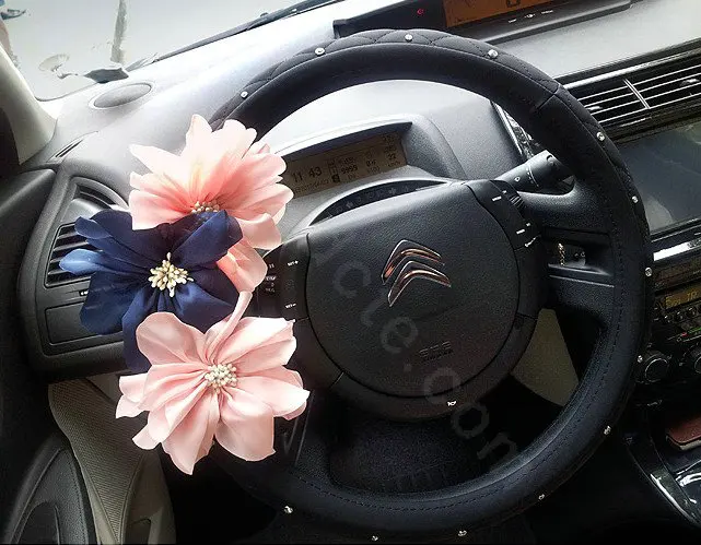 Auto-Car-Steering-Wheel-Cover-blue-Flower-Imitation-sheepskin-Diameter-38CM-Black-l1
