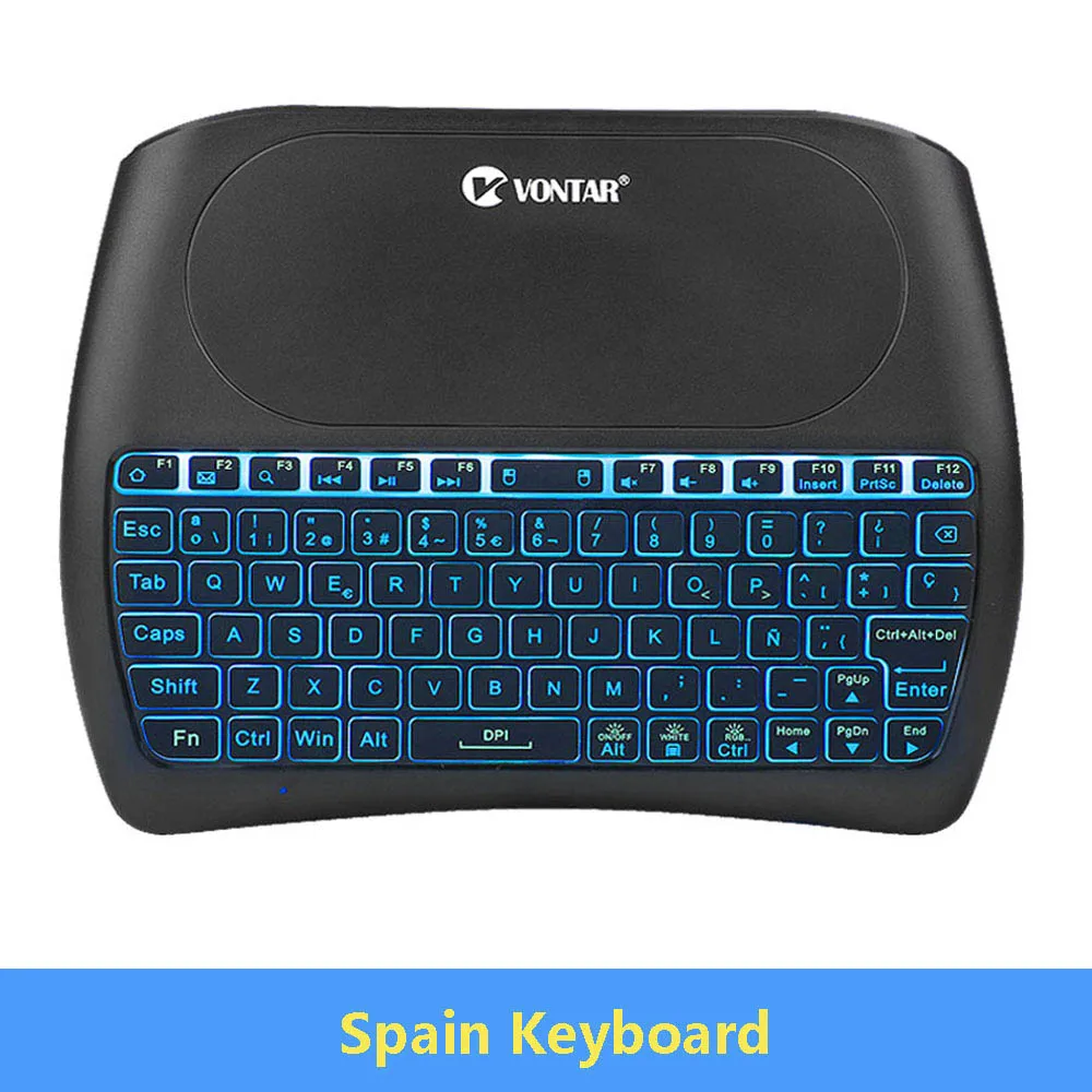 VONTAR подсветка D8 Pro Plus i8 Английский Русский 2,4 ГГц Беспроводная мини клавиатура Air mouse тачпад контроллер для Android tv BOX - Цвет: Spanish Version