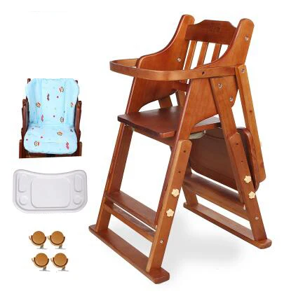 Многофункциональный регулируемый складной и портативный детский стульчик для кормления из твердой древесины для детей 1-6 лет, регулируемый по высоте детский стульчик для кормления - Цвет: 2