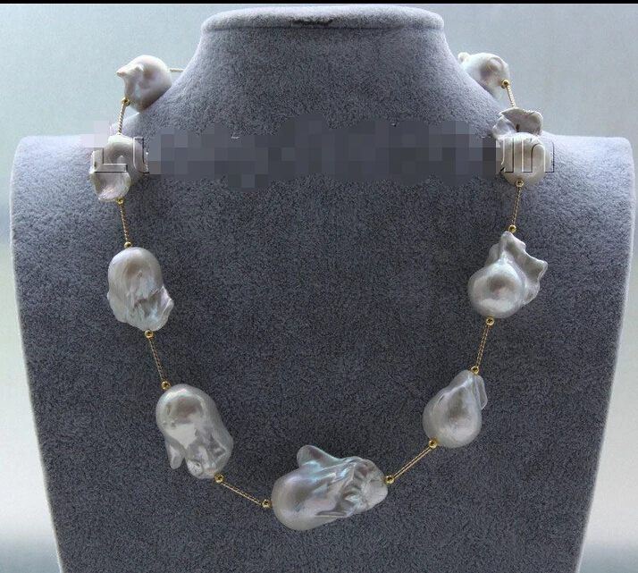 

stunning NEW 26mm baroque white Reborn keshi pearls necklace magnet clasp j9496