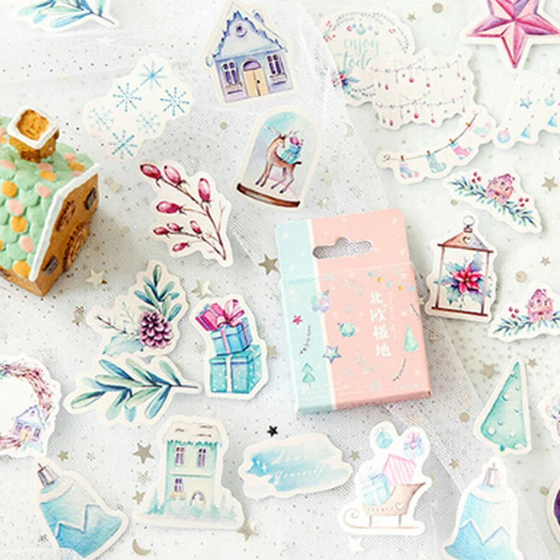 

46pcs Northern European Polar Region Decorative Stickers Adhesive Stickers DIY Decoration Diary Stationery Stickers Children