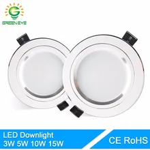 GreenEye светодиодный вниз светильник серебристо-белый AC 110v 220v 240v 4 Вт, 7 Вт, 9 Вт, 12 Вт, 15 Вт витрина Точечный светильник круглый потолочный светильник светодиодный утопленный светильник