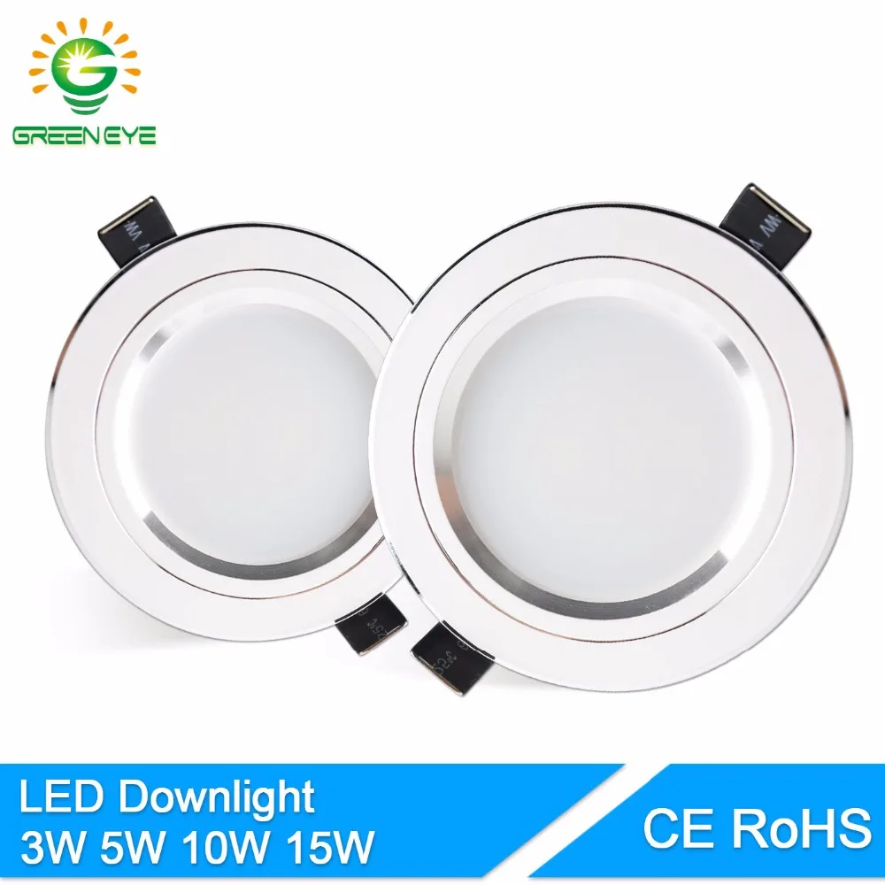 

GreenEye LED Downlight Silver White AC 110v 220v 240v 4w 7w 9w 12w 15w Showcase Spot Light Lamp Round LED Recessed Down Light