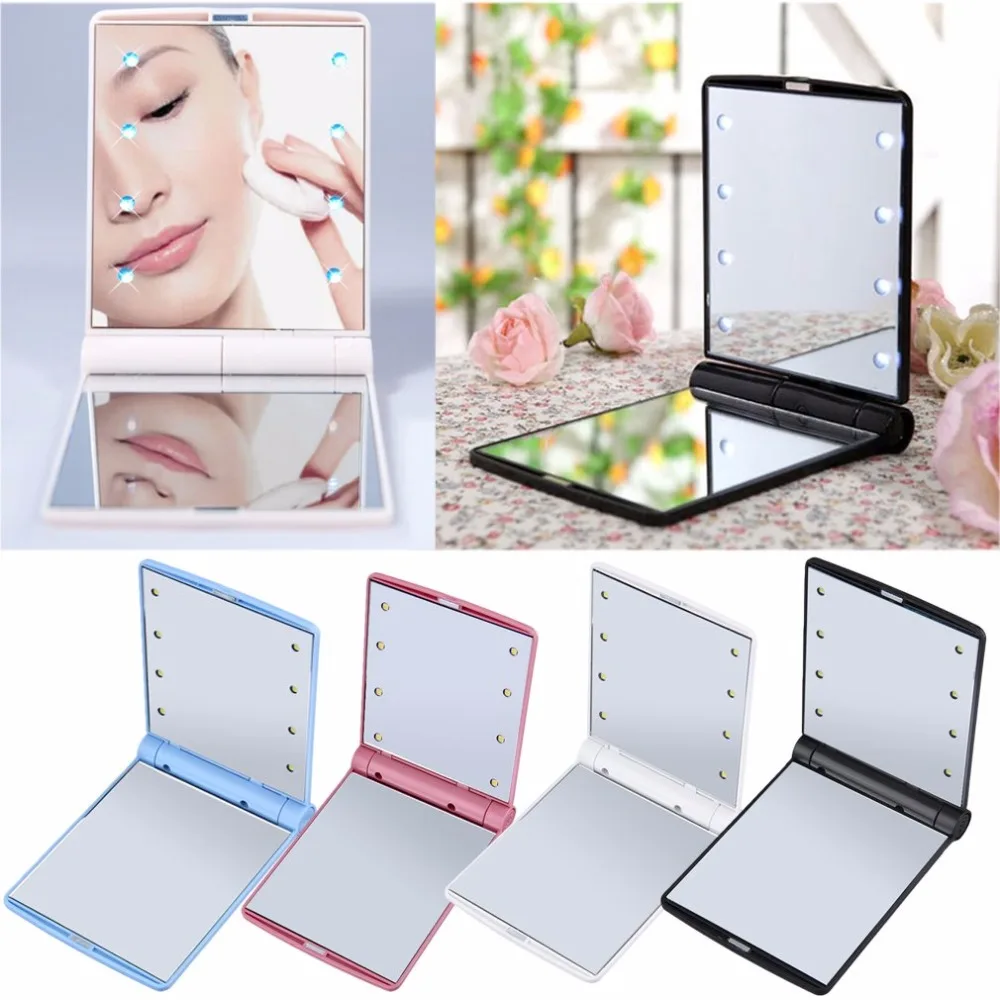 

1pcs Fashion Women Make Up Mirror Cosmetic Folding Portable Compact Pocket with 8 Led Light Makeup Tool
