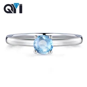 

QYI Simple 925 Silver Round Cut Natural Topaz Rings For Women Solitaire Engagement Wedding Gemstone Rings Fine Party Jewelry