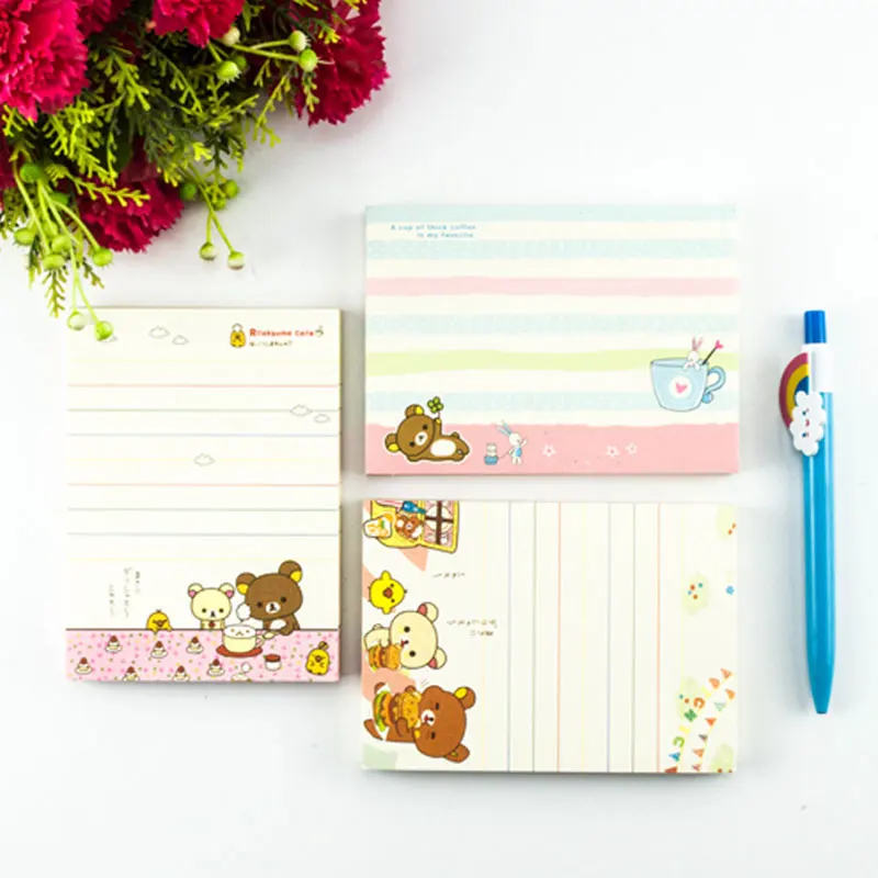 

Kawaii Rilakkuma Sticky Notes Color Page Notepad Cute Memo Pad School Supplies Planner Stickers Paper notes