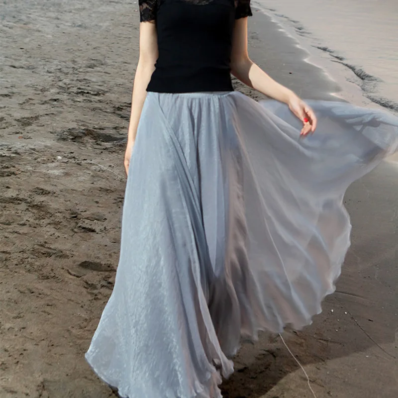 U-SWEAR 2020 New Arrival Fashion Women Skirt Big Swing Chiffon Floor-Length Long Bohemian Soft Vestidos Female Solid | Женская одежда