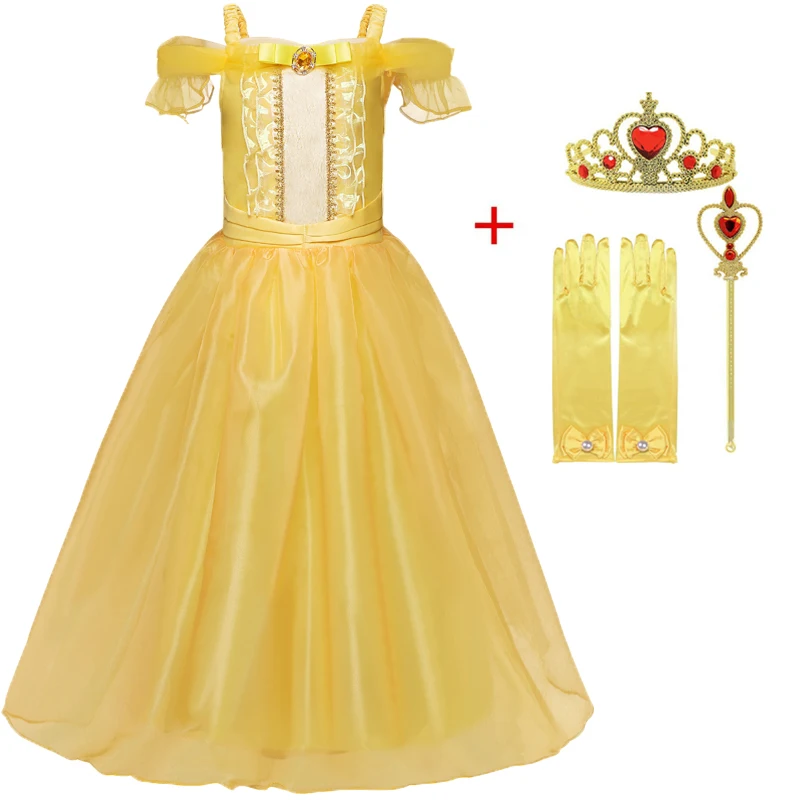 

2019 Belle Princess Dresses For Girls Princess Anna Elsa Costumes Party Cosplay Cinderella Magic wand Crown Girls Clothes