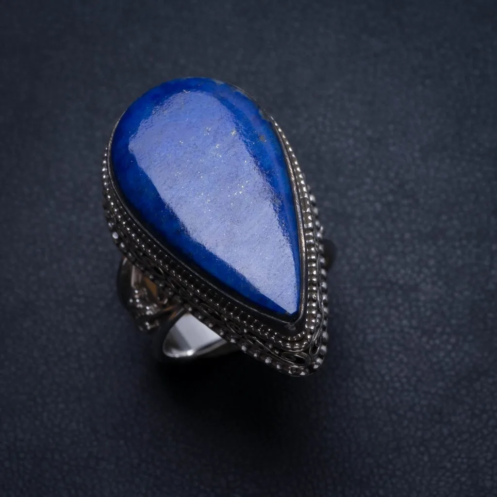 

Natural Lapis Lazuli Antique Design Handmade Vintage 925 Sterling Silver Ring, US size 8 T5605
