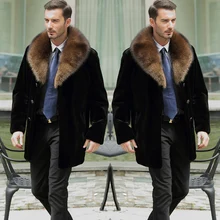 Большой Размеры Сезон Зима Для мужчин средней длины искусственной норки Мех животных Пальто для будущих мам мужской черный меховой воротник Повседневное плюс Размеры Мех животных верхняя одежда 4xl 5xl w825