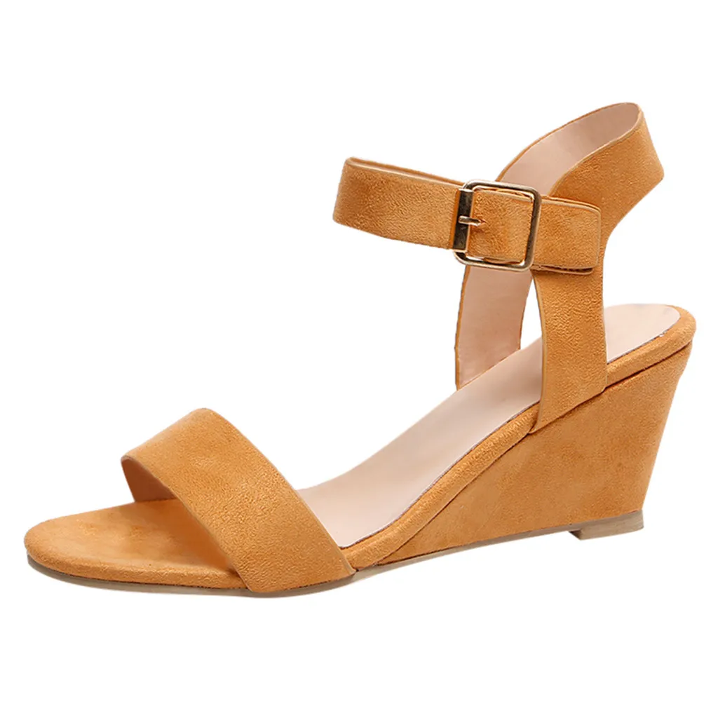 

Xiniu Summer Women Sandals Ladies Fashion Solid Wedges Heel Buckle Strap Roman Shoes Women shoes female Casual sandals