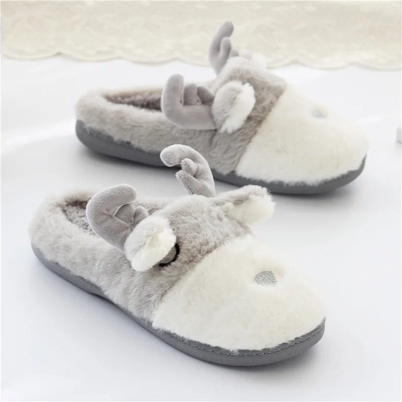 

Suihyung 2019 New Women Winter Plush Slippers Cute Cartoon Deer Cotton-padded Shoes Soft Platform Indoor Shoes Ladies Flip Flops