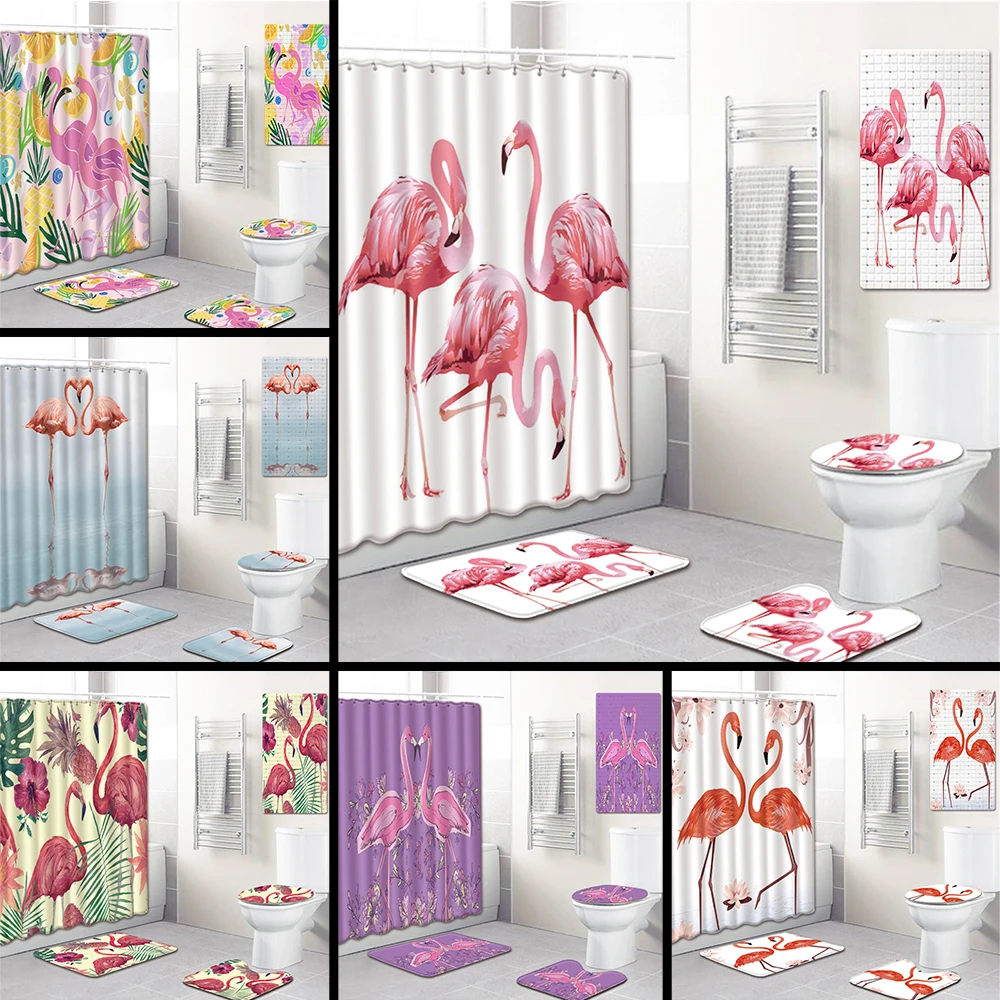 5 шт./компл. 3D Фламинго с рисунком занавеска для душа стойка для тряпок крышка для унитаза коврик набор ковриков для ванной комнаты занавеска s