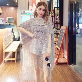 

2020 Spring Autumn Large Size Temperament Fashion Korean Striped Fringed Hollow Loose Hooded Sweater Women