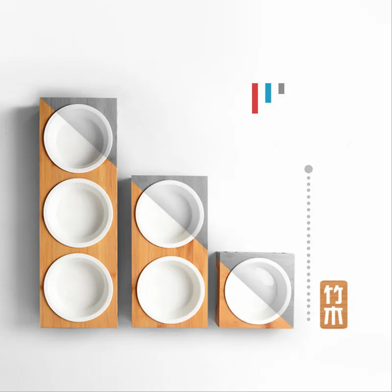 

Cat Dog Feeders Bowl Ceramic Tableware 1/2/3 Bowls Pet Food Water Bowl Bamboo Frame Anti Skid Pet Supplies Dog Cat Feeding Bowl