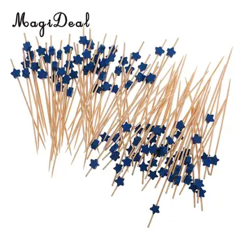 

MagiDeal Top High 100Pcs Bamboo Star Cocktail Picks Drink Stirrer Fruit Cake Food Stick for Halloween Christmas BBQ Birthday Day