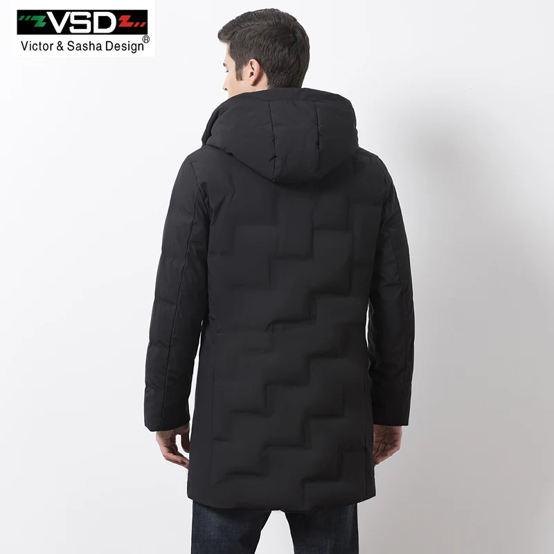 VSD Новые Теплые Зимние утка вниз куртка Slim для Для мужчин с капюшоном Куртка