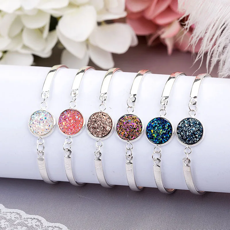 

Resin Drusy Bracelet Imitation Crystal Stone Druzy Bracelets Gold Silver Color Brand Jewelry for Women