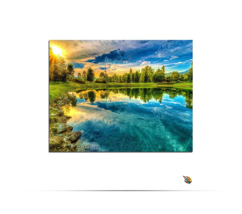 Весенняя натуральная Настенная картина по номерам озеро небо деревья пейзаж домашний декор Раскраска по номерам