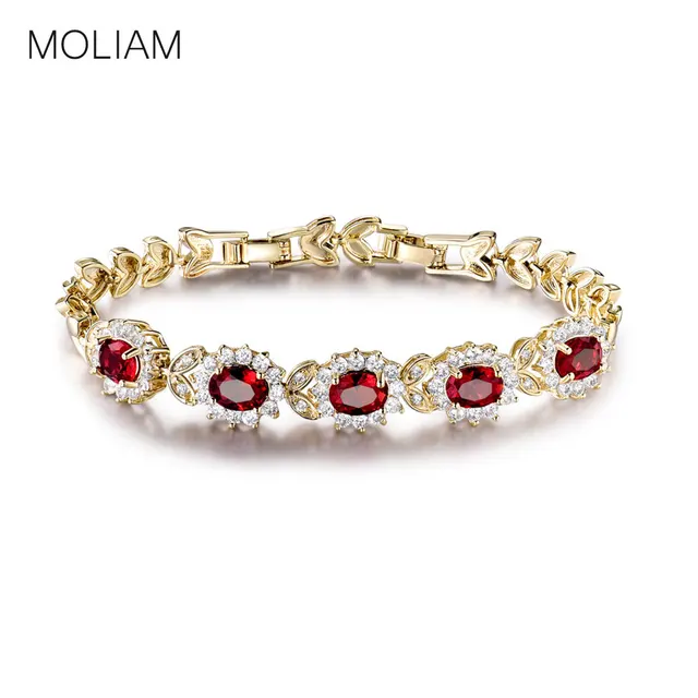 Moliam Female Jewelry Bracelets For Women Gold Color Bangle Red Moliam Female Jewelry Bracelets For Women Gold Color Bangle Red Crystal Cubic Zirconia Hot Bracelet