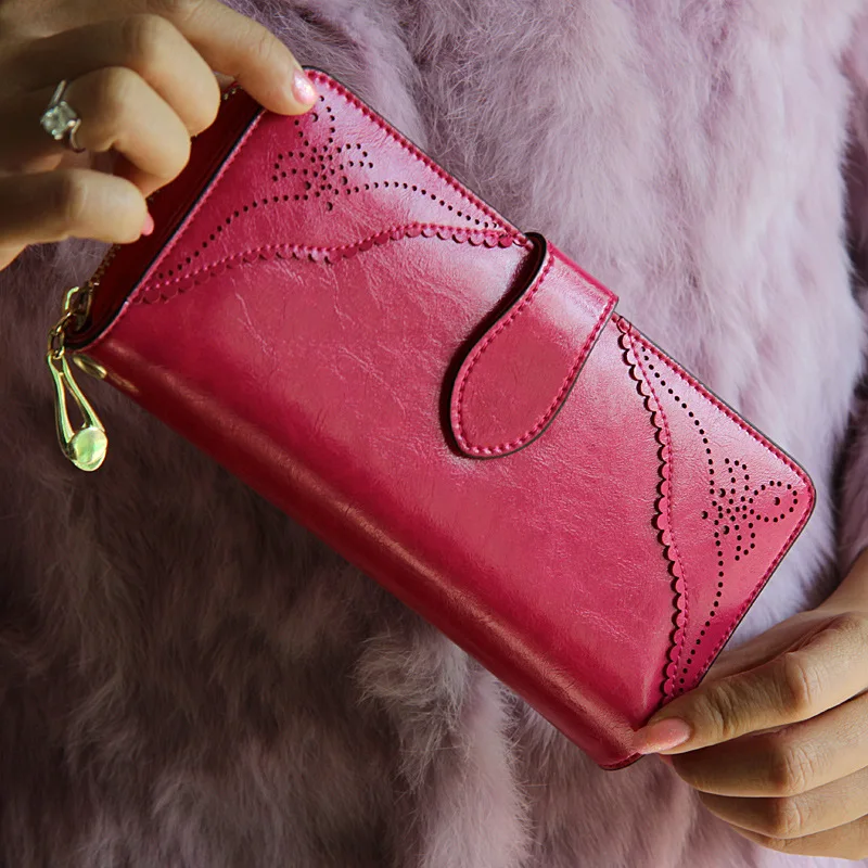 2015 new fashion iVintage women ladies purse medium-long genuine leather handbags hasp&zipper dress wallet