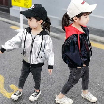 

Baby Little Boys Girls Flak Jacket 2020 Spring Leather Siliver Windbreaker Korean Clothes Toddler Kids Outerwear 2 3 4 5 6 Years