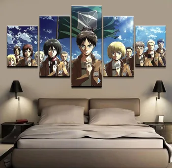 

Mordern Canvas Wall Art Pictures HD Prints Paintings 5 Pieces Anime Attack on Titan Characters Posters Home Decor no frame