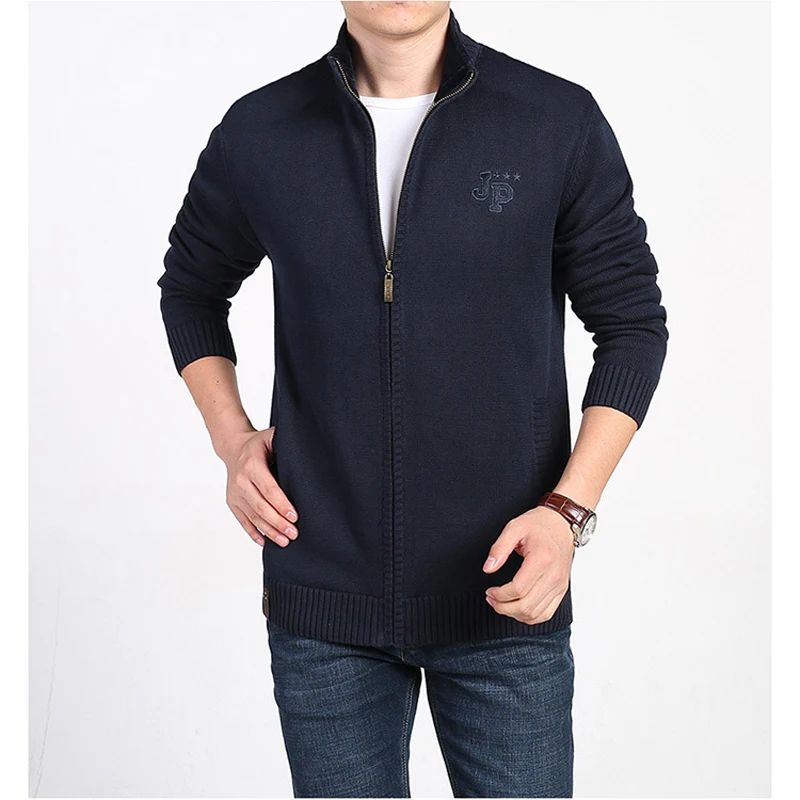 New Plus Velvet Winter Sweater Men Brand AFS JEEP Solid Cardigan Zipper Mens Sweaters Keep Warm Stand Collar cardigan masculino