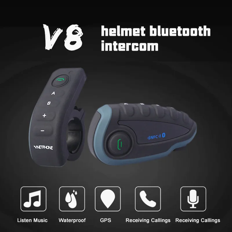 

V8 2019 Intercom Bluetooth Interphone 1200m Motorcycle Helmet Bluetooth Headset Intercom Intercomunicador moto with NFC FM