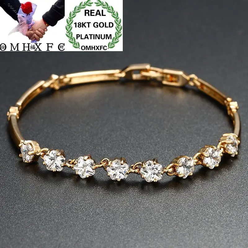 

OMHXFC Wholesale European Fashion Woman Girl Party Birthday Wedding Gift Vintage Plum Blossom AAA Zircon 18KT Gold Bracelet ES20