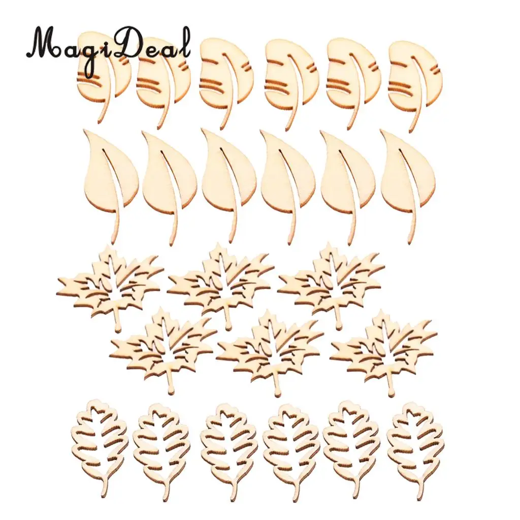 24pcs mixed MDF Cut Wood Leaf Leaves Natural Wooden Embellishment Scrapbooking Craft Handmade Accessories Home Decorations