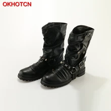 OKHOTCN/Новинка; ботинки в стиле ретро в английском стиле; Ботинки martin в байкерском стиле в стиле панк; Роскошные брендовые ботинки из натуральной кожи с заклепками в стиле милитари; мужская повседневная обувь