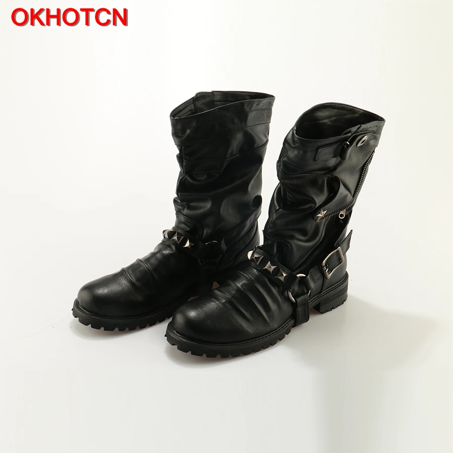 OKHOTCN новые ботинки в английском стиле ретро панк мотоциклетные мартинсы