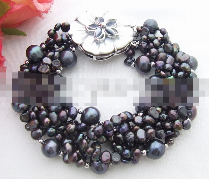 

FREE SHIPPING>>>@@ > 09515 6Strds Black Pearl Bracelet
