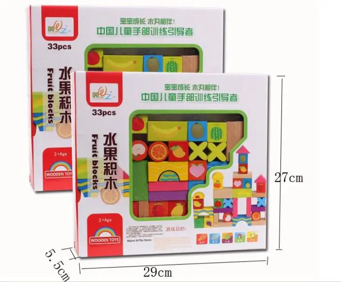 33 шт. животные/фрукты/Музыка Блок Детские развивающие строительные блоки игрушки подарок на день рождения деревянный детский блок игрушка Монтессори подарок - Цвет: Fruit blocks