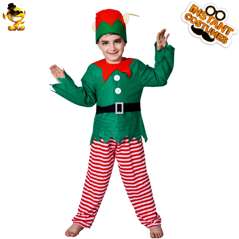 

DSPLAY Santa Little Helper Boys New Design Green Elf Costume Christmas Fancy Suit Outfit for Xmas Party