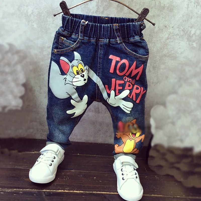 Cartoon Tom and Jerry 2-7Yrs Children Pants Trousers 2016 Baby Boys Girls Jeans Fashion Autumn Kids Trousers Children Clothing