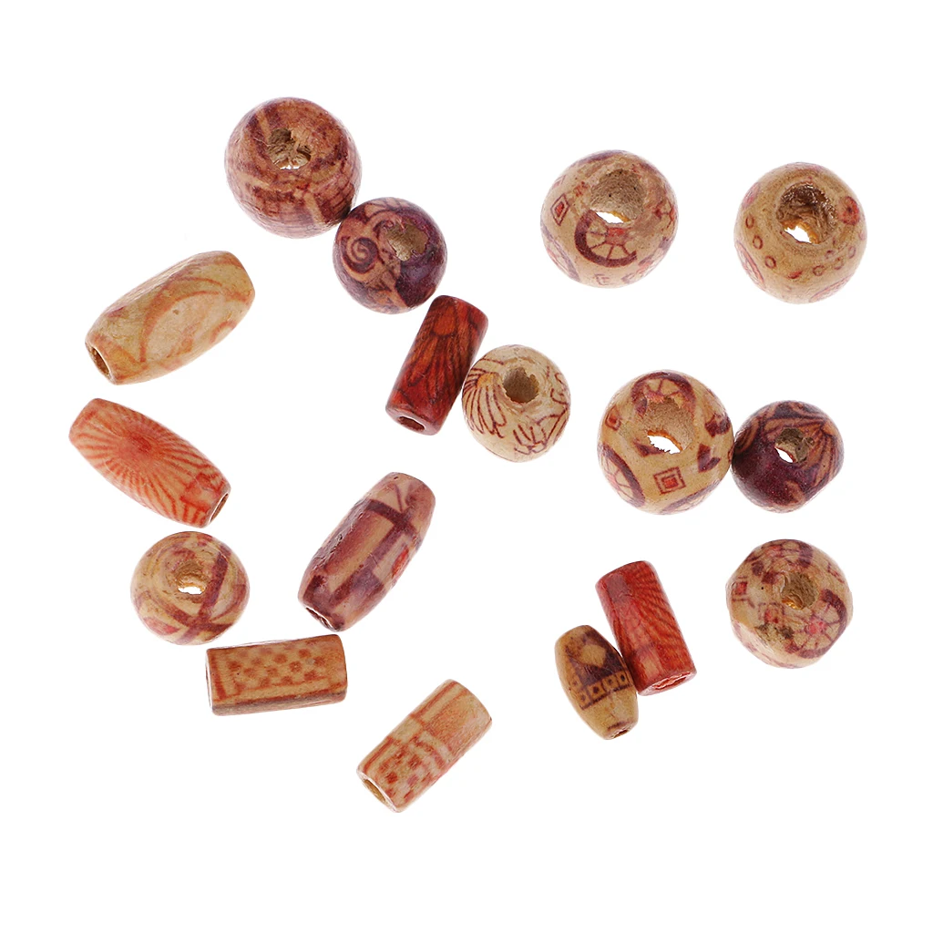 150pcs Mixed Printed Wood Beads Large Hole Beads DIY Jewelry Accessories Make Necklace Bracelet Macrame Craft Projects