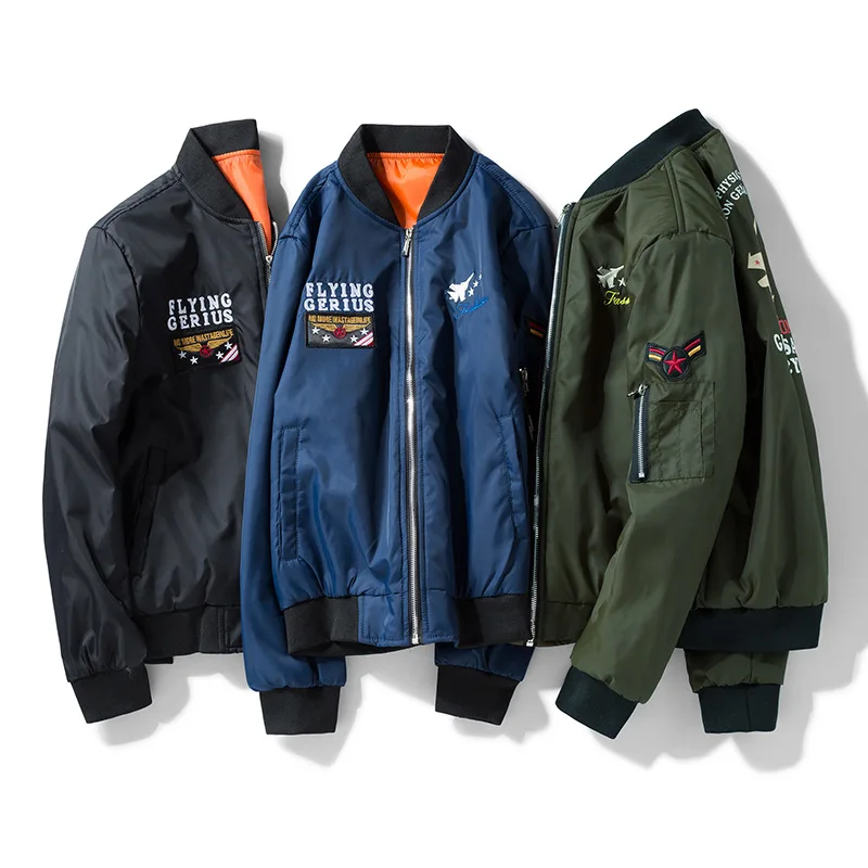 

Men Bomber Flight Pilot Jacket Coat Thin Navy Flying Jacket Military Air Force Embroidery Baseball Uniform Army Green Black