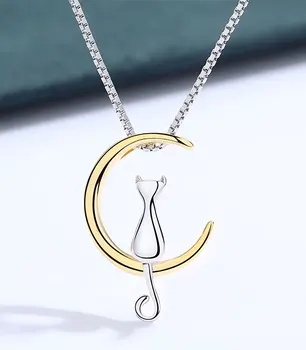 

Boho Vintage Silver Color Moon Cat Necklaces Pendants For Women Statement Necklaces Girls Gifts Christmas Jewelry Colar