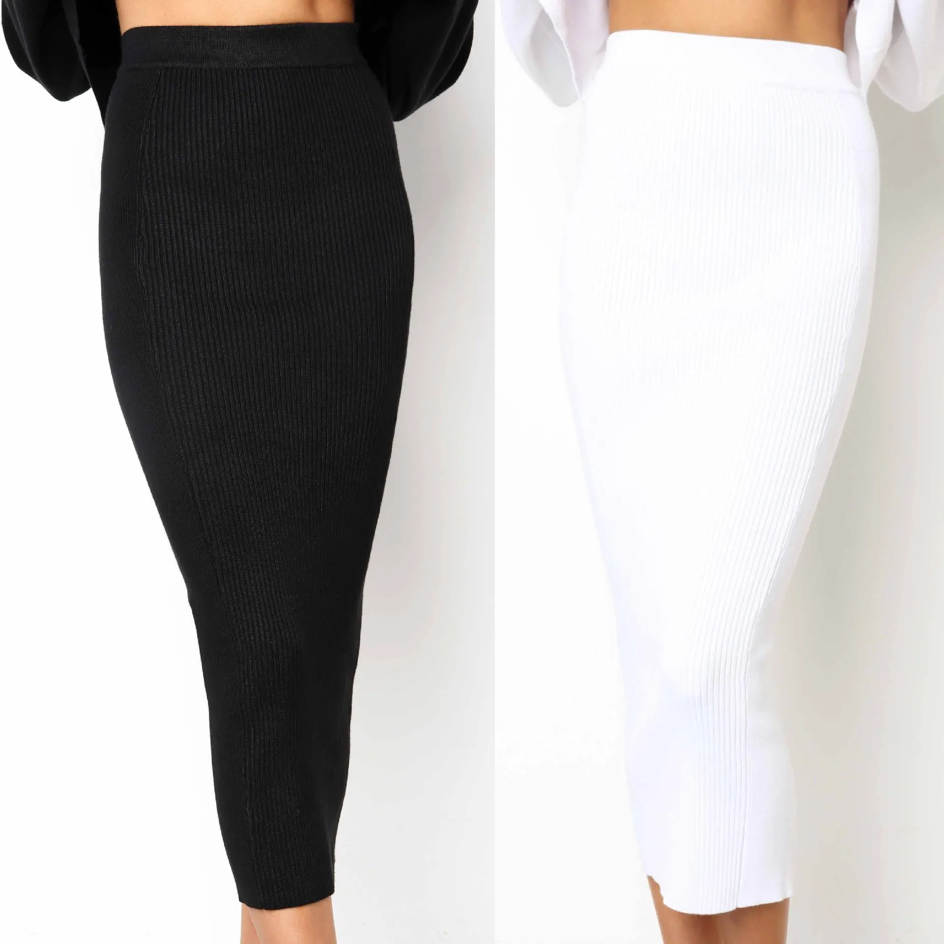 

Spring Summer Striped Skirts Womens Casual Streetwear High Waist Pencil Skirt Black&White Wrap Skirt