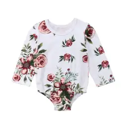 Мода для новорожденных Осень комбинезон для девочек хлопок цветочные хлопковые боди с длинными рукавами одежда