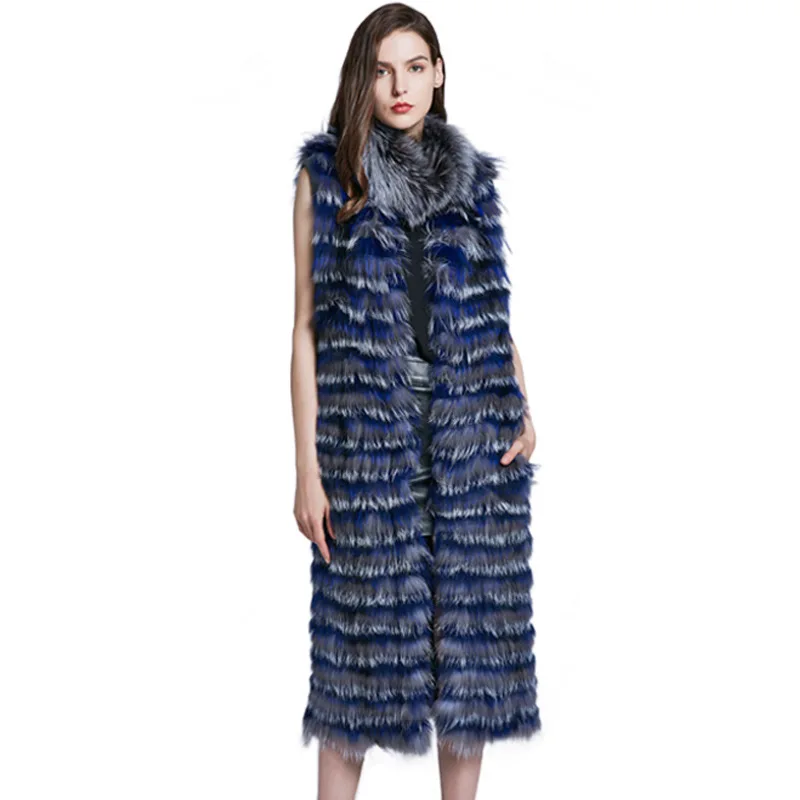 Renard Manteau Manches Sans D'hiver Fourrure Tricoté De Femelle Gilets Gilet Color Chaud 1 Chaude 2 Veste Vente Réel color Femmes Véritable EAwqtAap
