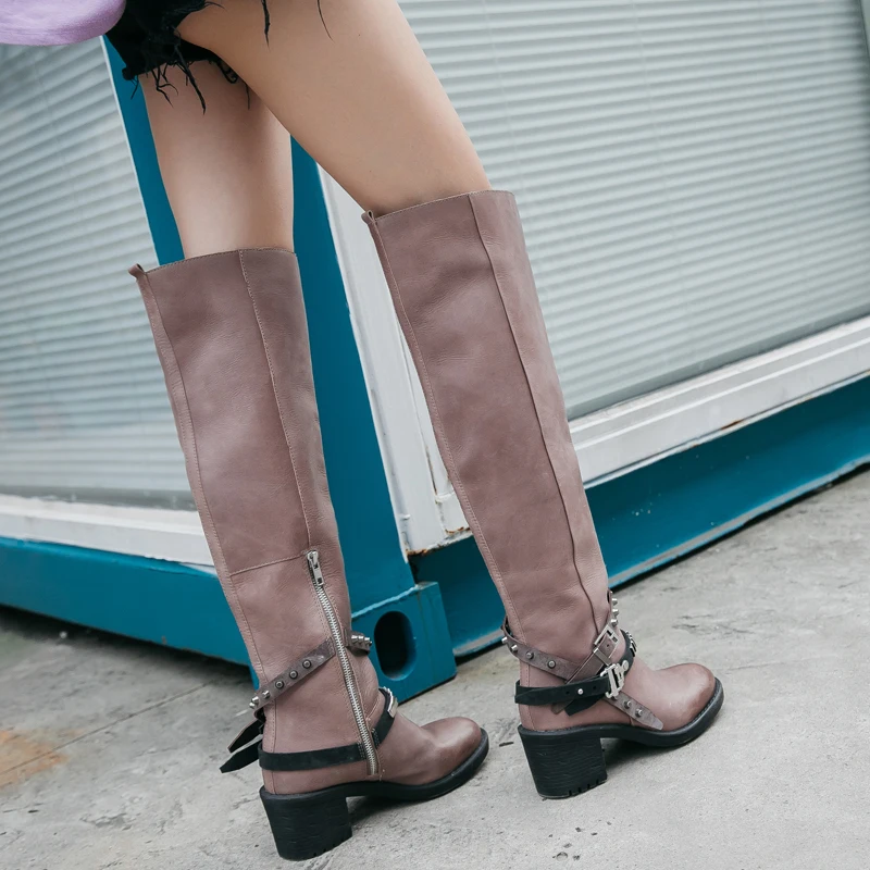 Prova Perfetto; женские Сапоги выше колена с ремешками; толстый высокий каблук; Botas Mujer; облегающие высокие сапоги; сезон осень-зима; резиновые сапоги